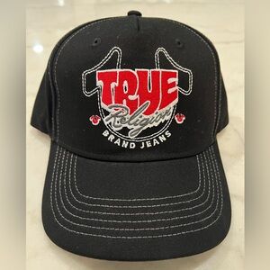 True Religion Black Cap with Red and White Logo. New with No Tags.